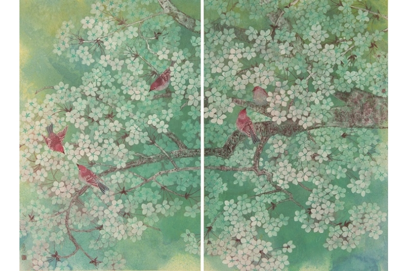 樱花小鸟2张画心